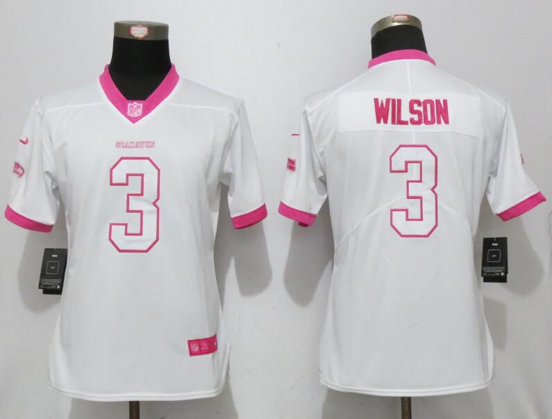Women 2017 Seattle Seahawks #3 Wilson Matthews White Pink Stitched New Nike Elite Rush Fashion NFL Jersey->->Women Jersey